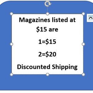 Magazines Listed at $15 Sell at $15 for 1 and $20 for 2; Discounted Shipping